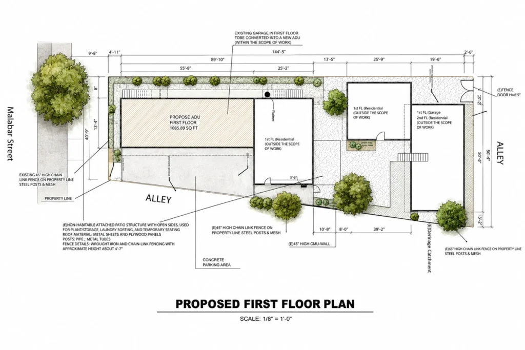Garage Conversion ADU — Site Plan | Huntington Park, CA
