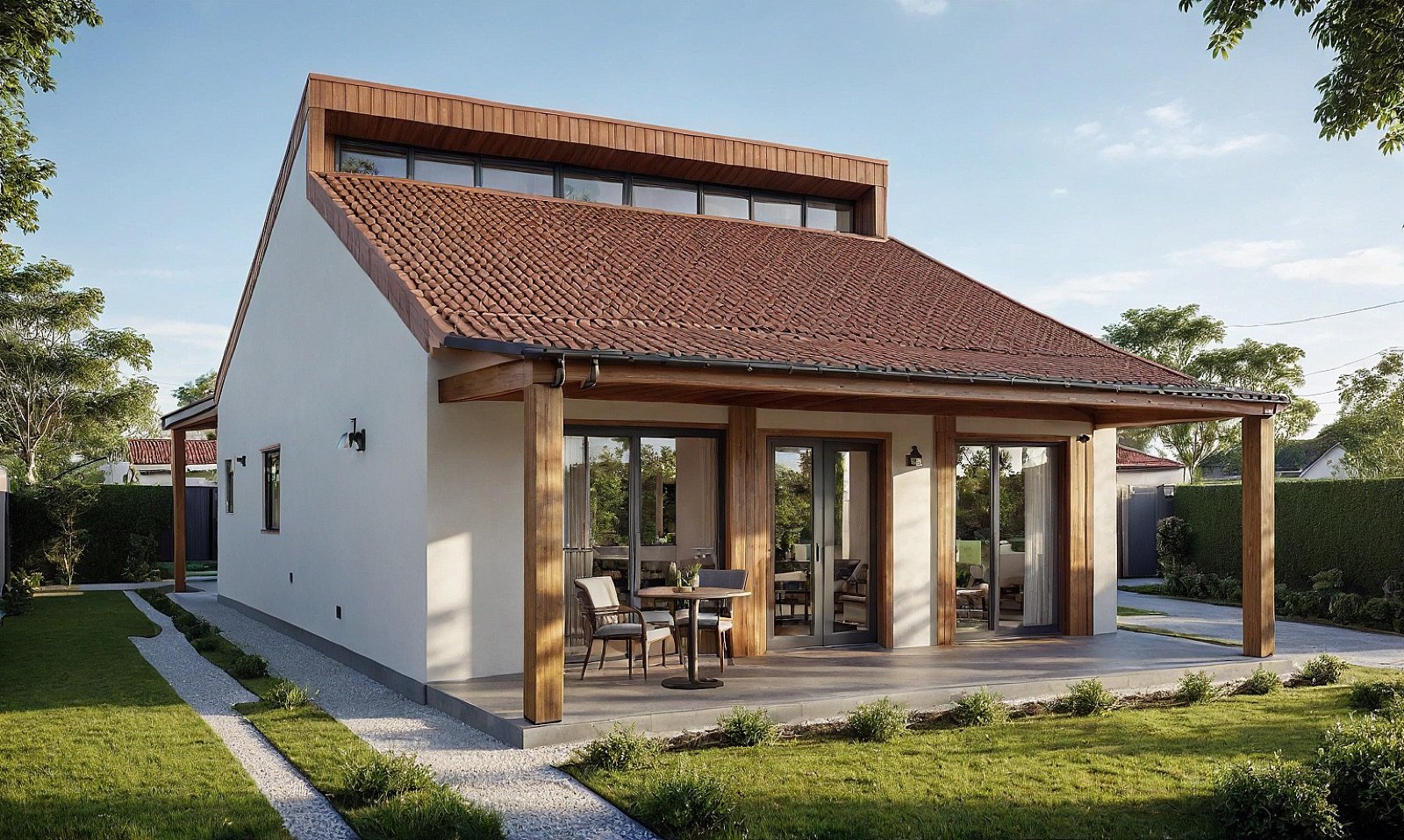 ADU exterior rendering with covered patio from Fast Build Los Angeles ADU plans