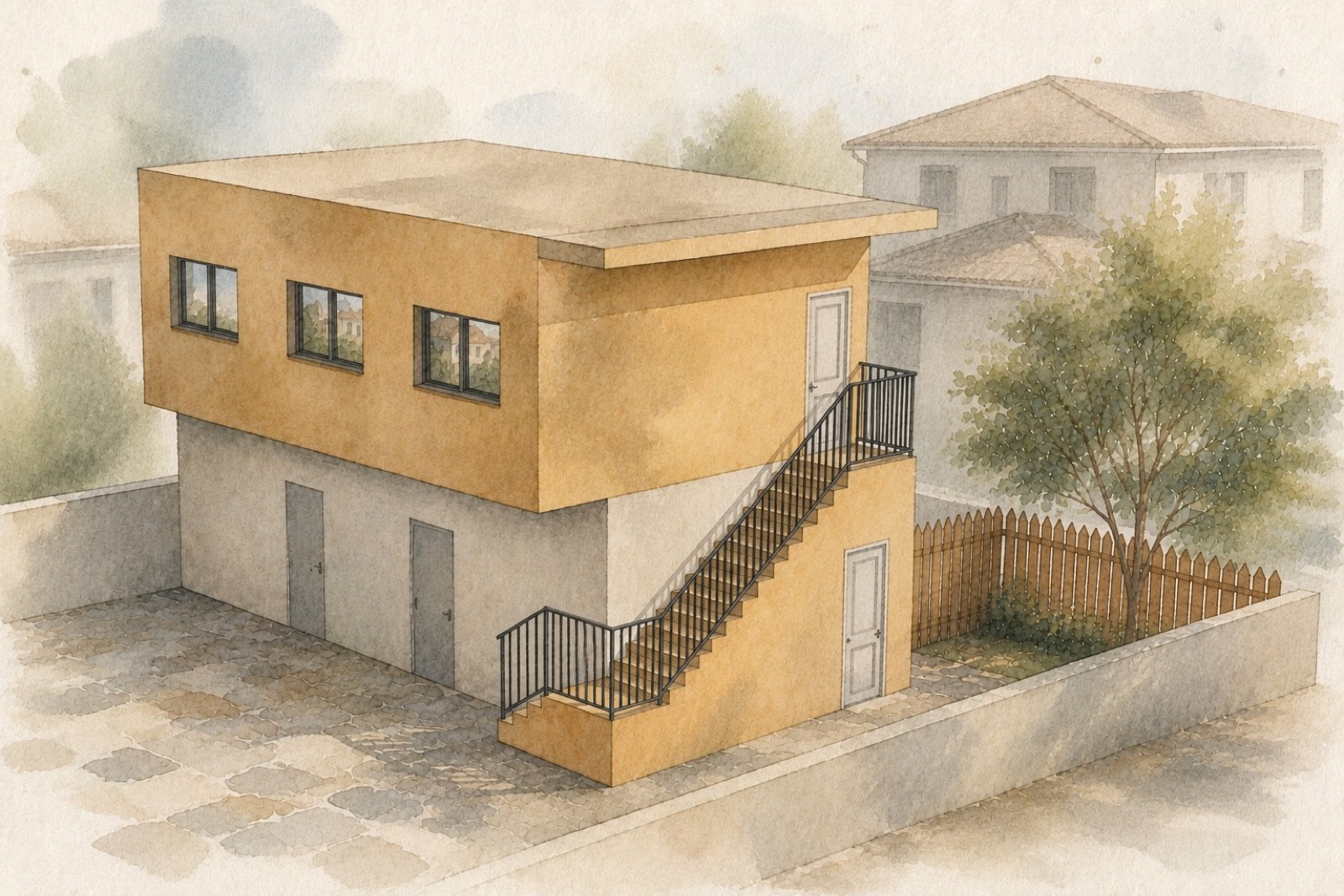 Two-story ADU with exterior stair built from Fast Build ADU plans in LA