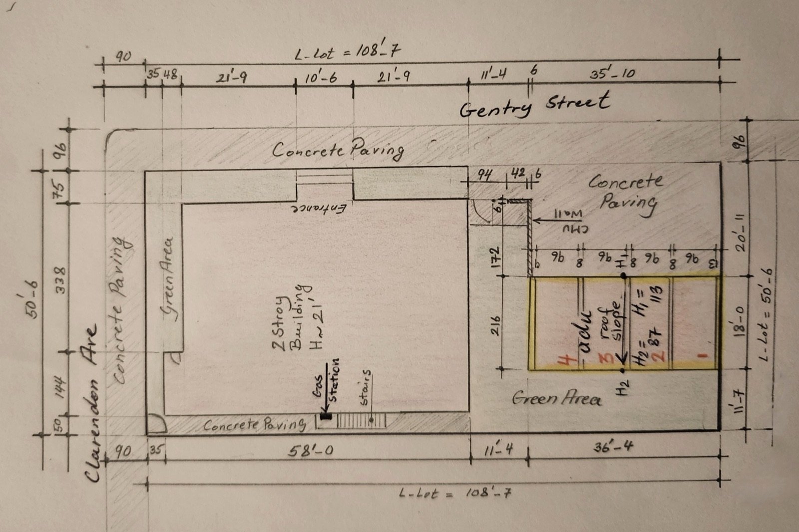 Hand-drawn as-built field notes from a Fast Build Los Angeles survey