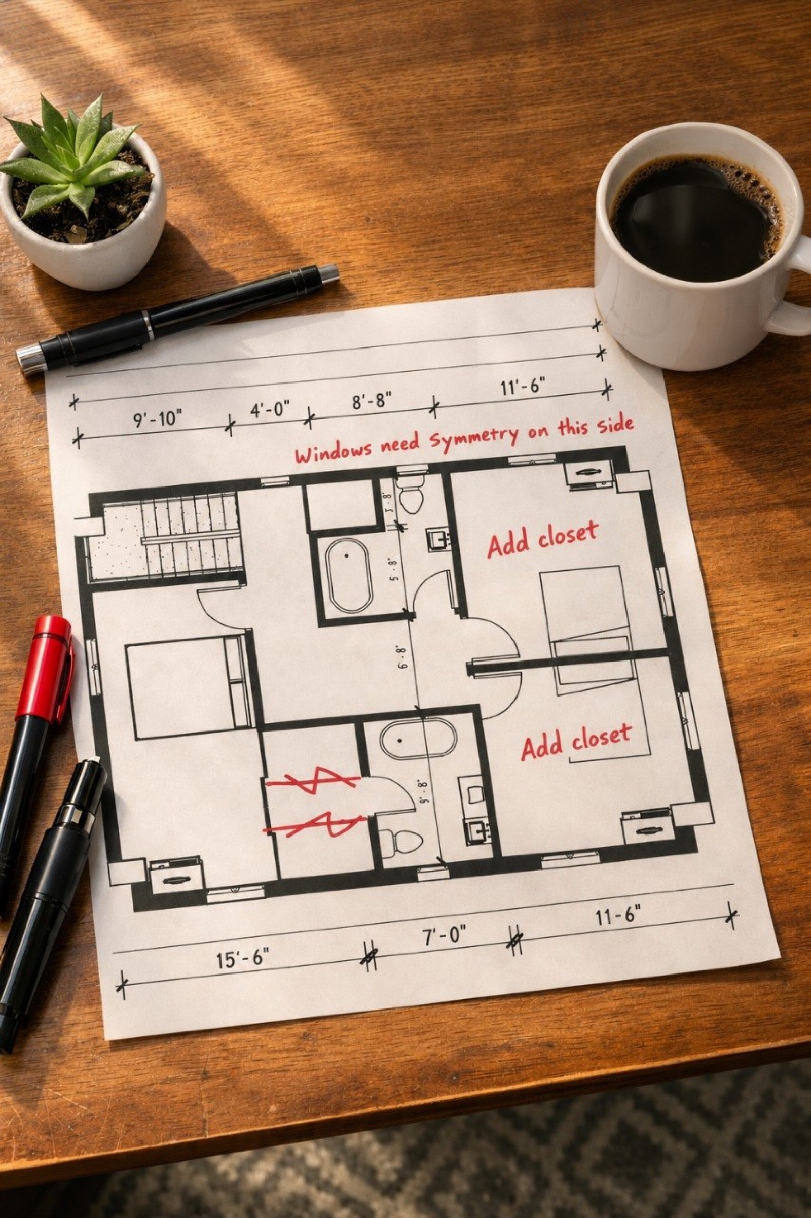 Redlined as-built floor plan from a Fast Build Los Angeles project