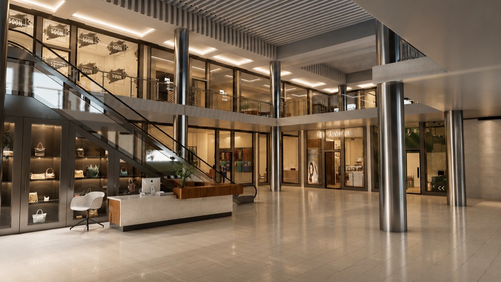 Commercial interior lobby rendering from a Fast Build tenant improvement project