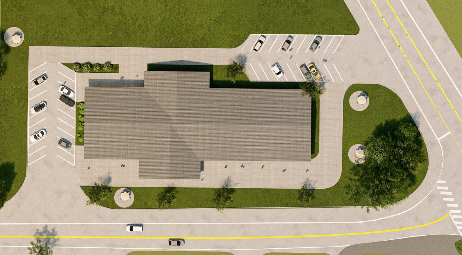 Commercial site aerial rendering from a Fast Build San Diego permit project