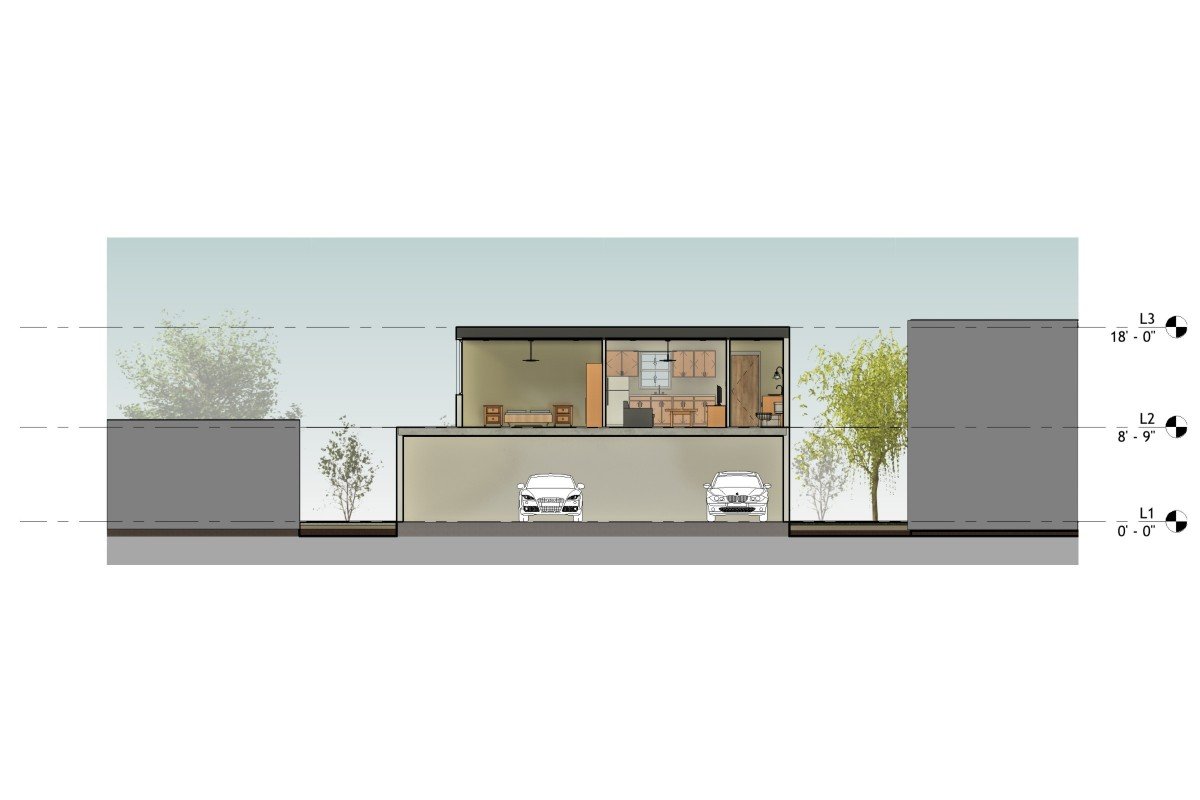 Garage Conversion ADU — Proposed Section- West | Huntington Park, CA