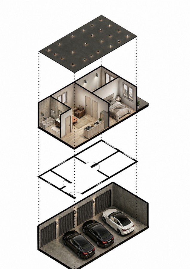 Garage Conversion ADU — Exploded Axonometric | Huntington Park, CA