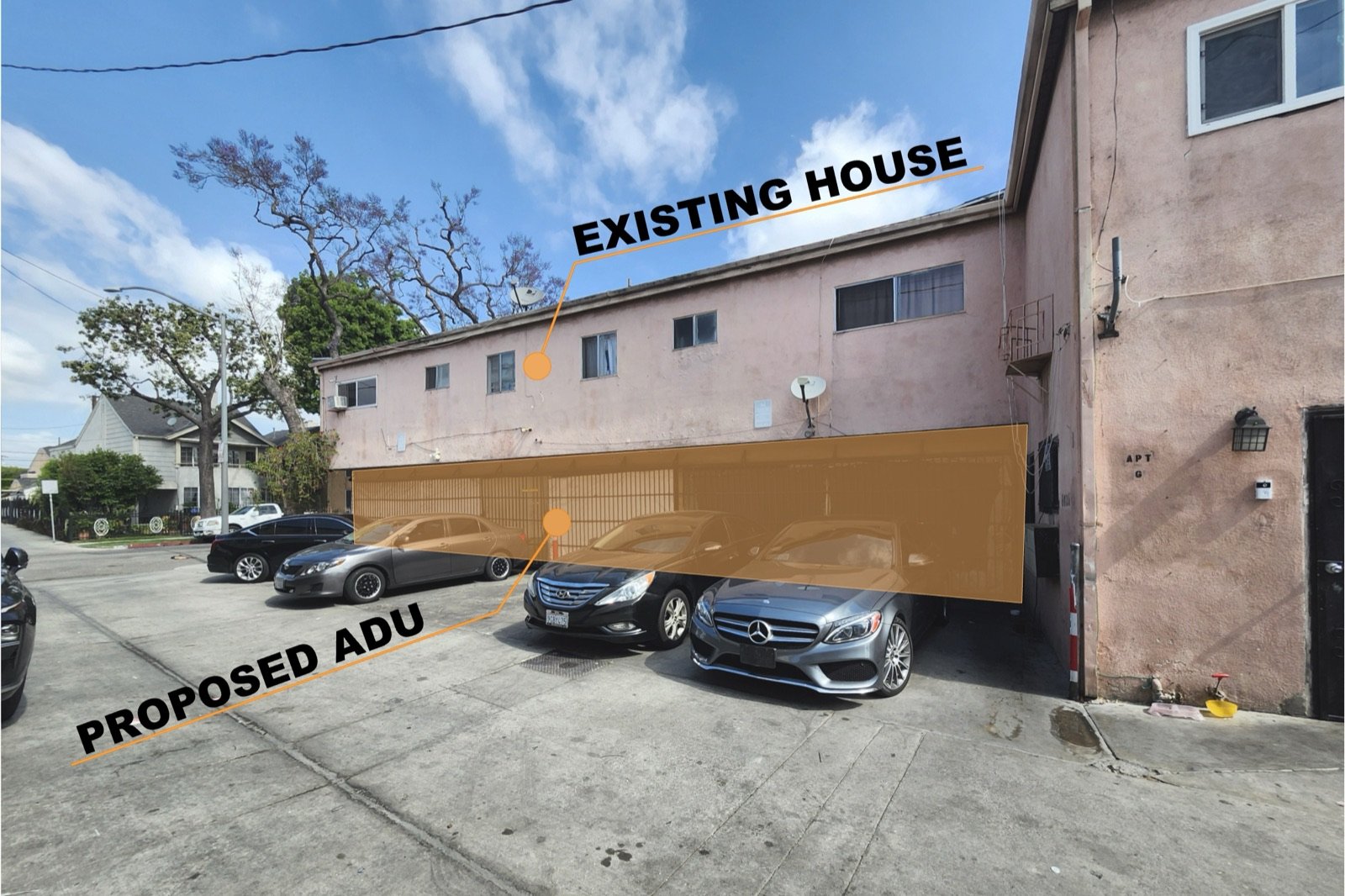 Proposed ADU overlay on an existing California property by Fast Build
