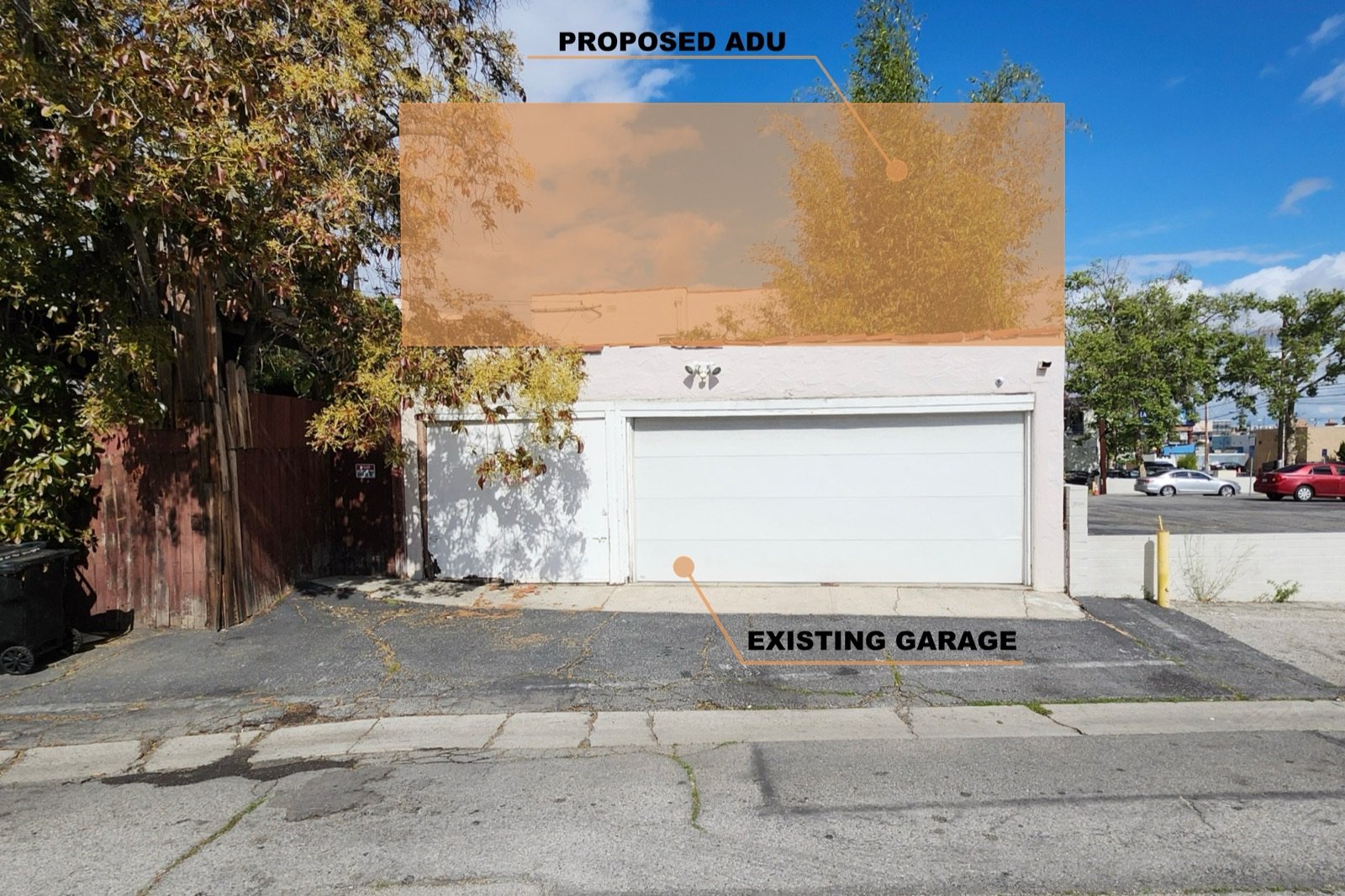 Rear elevation of an unpermitted garage prepared for legalization by Fast Build