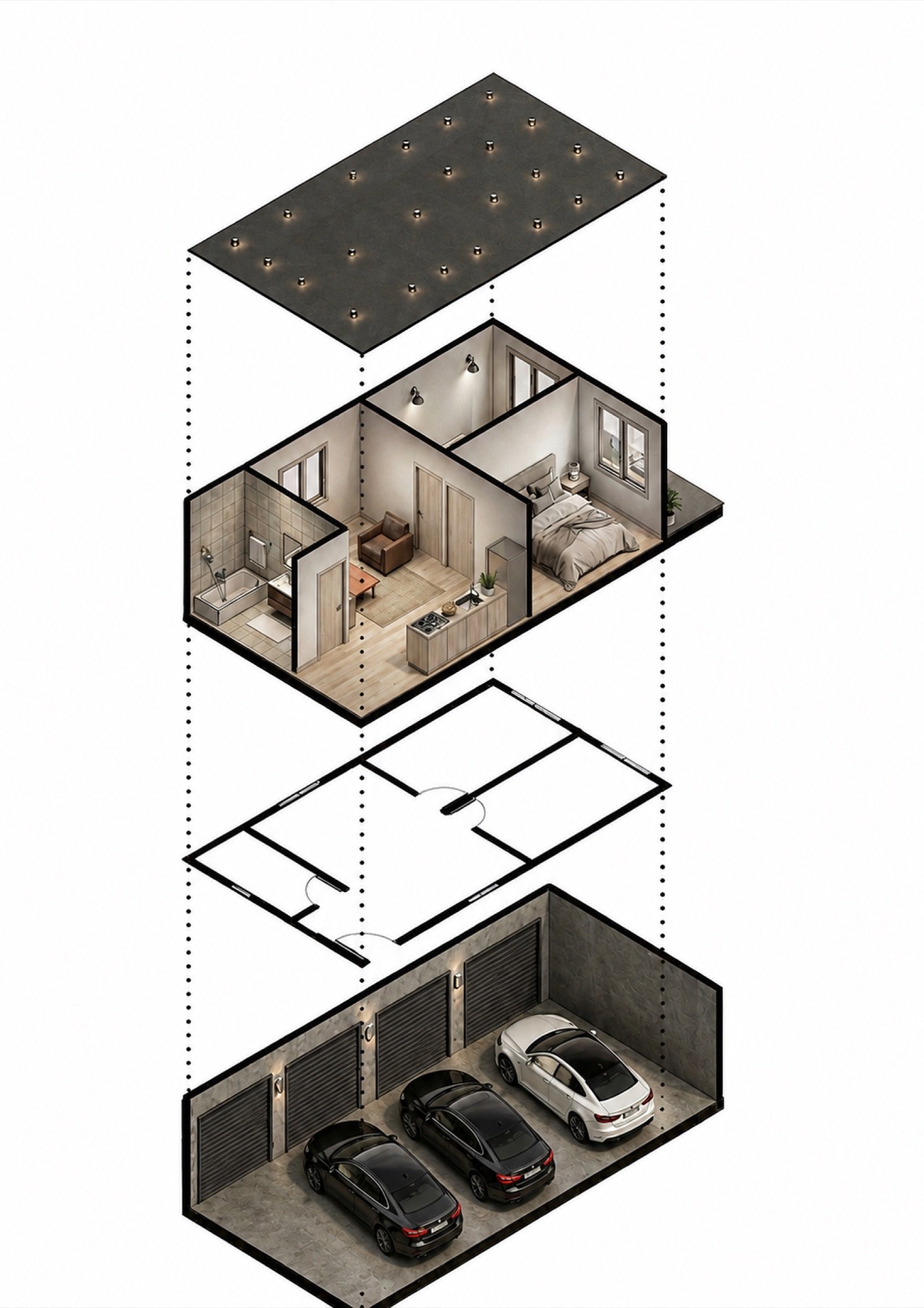 Isometric MEP layout diagram from a Fast Build permit set