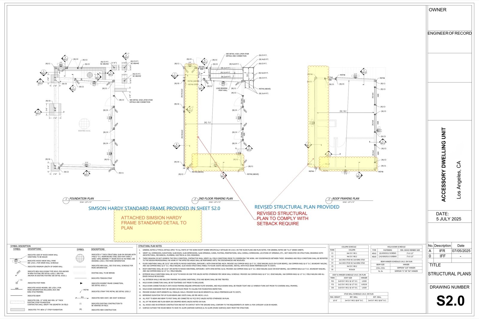 Cover sheet of a Fast Build permit drawing set for Los Angeles