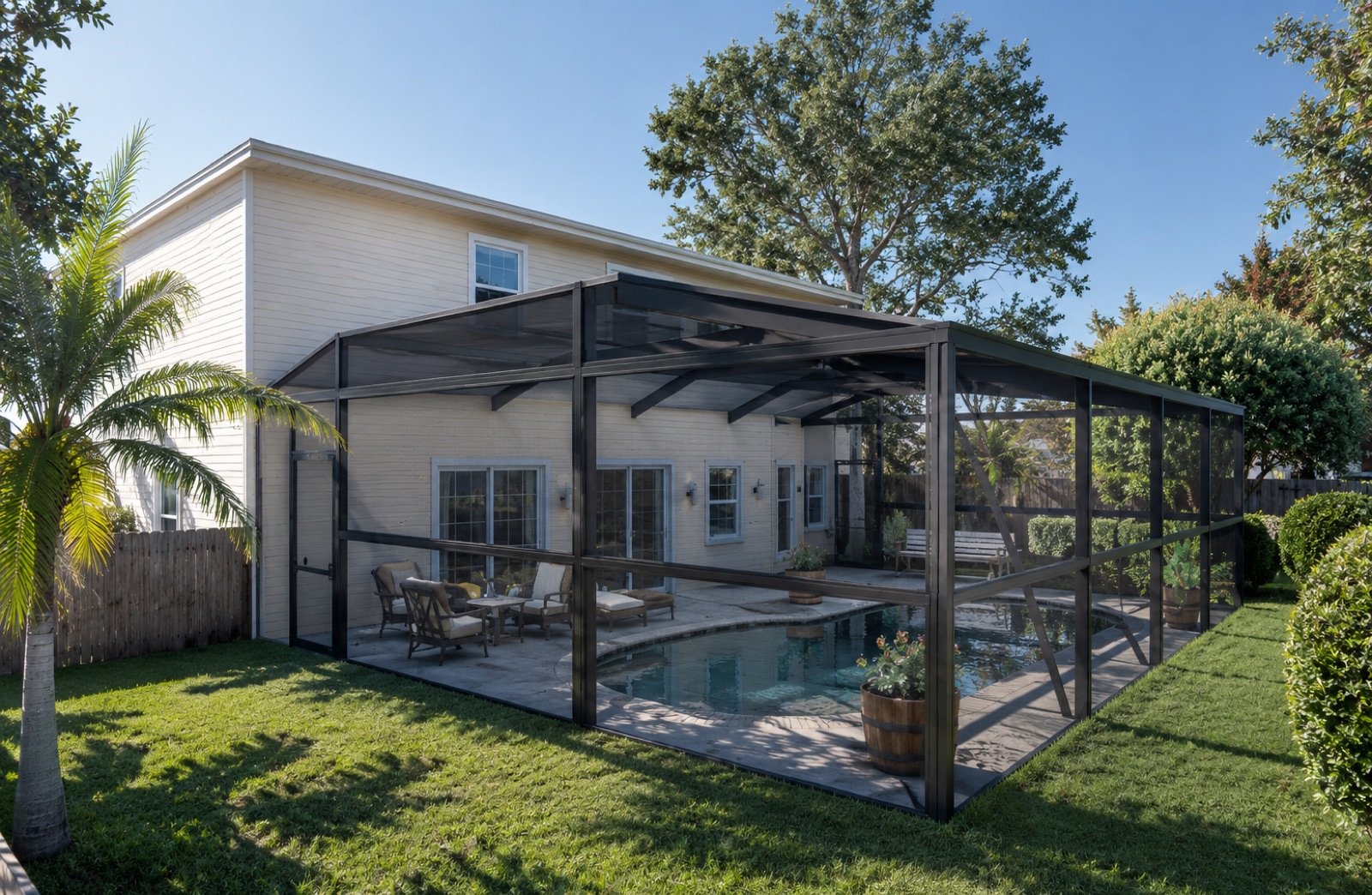 Energy-efficient home with pool enclosure covered by Fast Build Title 24 report