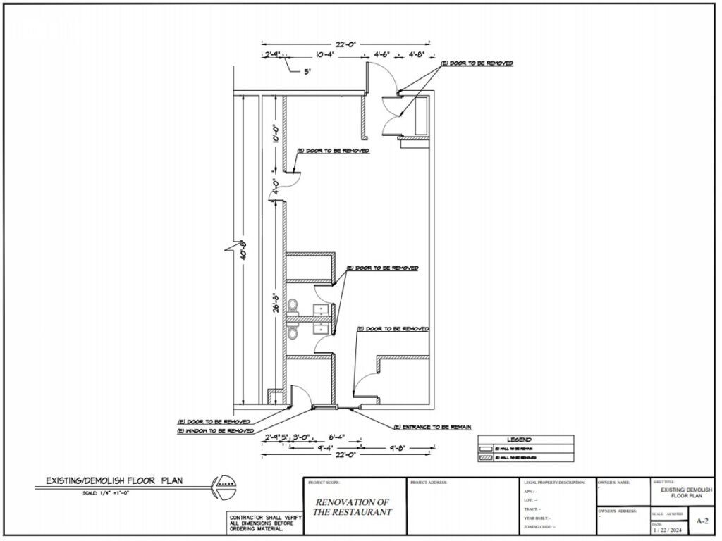 Existing Floor Plan for Restaurant in Los Angeles