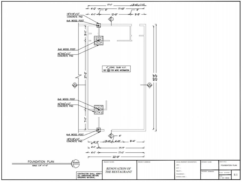 Foundation Plan for Restaurant in Los Angeles