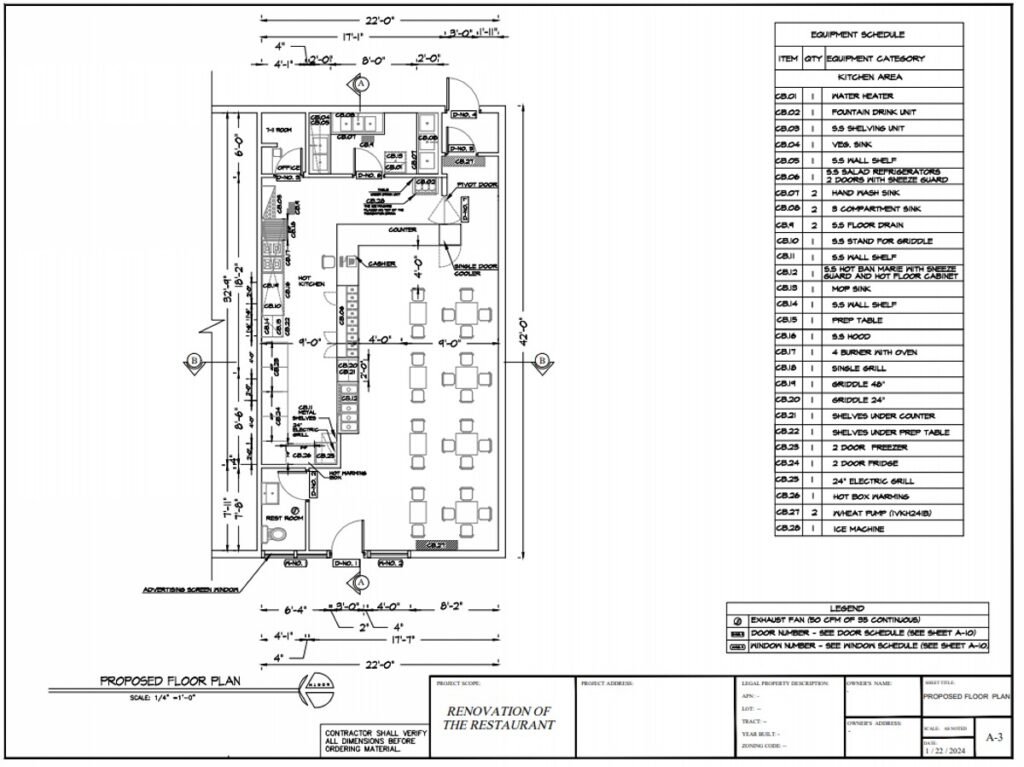 Proposed Floor Plan for Restaurant in Los Angeles
