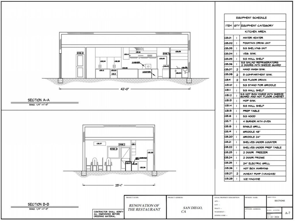 section plan for revolution of restaurant